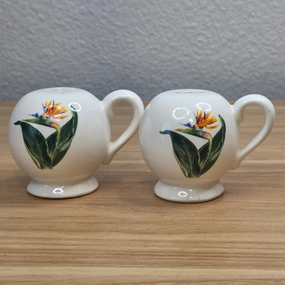 Santa Anita Ware Bird of Paradise Salt & Pepper Shakers-Creamer-Soup Bowl 1949